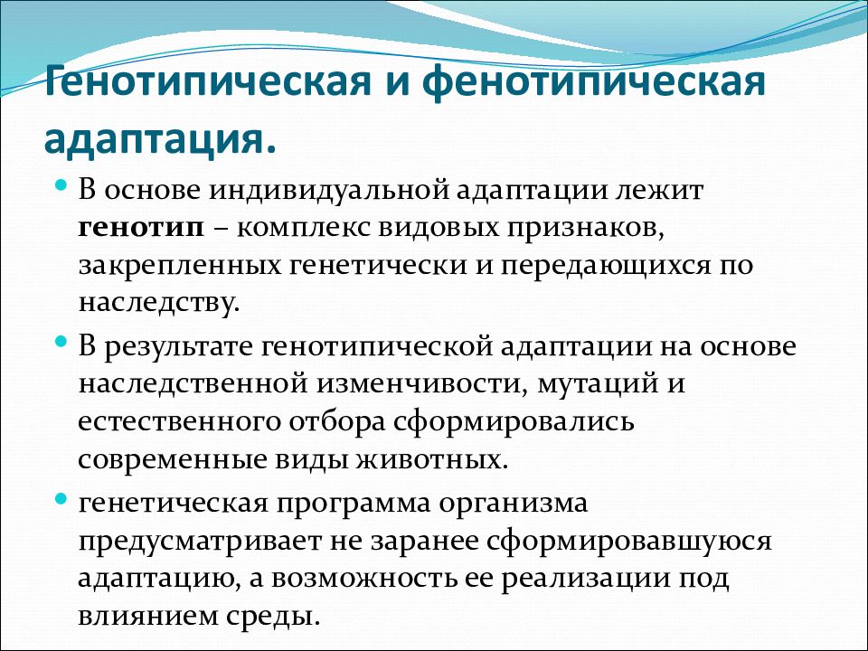 Индивидуальная адаптация это. Генотипическая адаптация примеры. Фенотипическая адаптация.