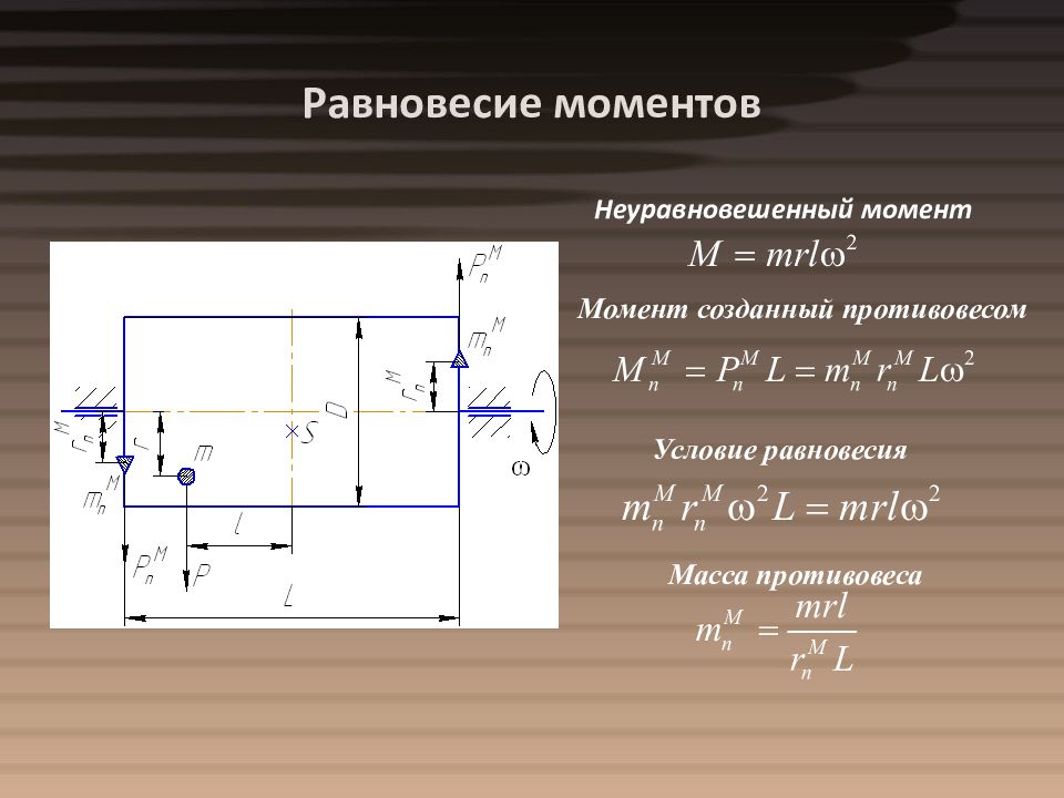 Равновесие масс. Момент равновесия. Условие равновесия моментов. Неуравновешенная сила. Неуравновешенный момент.