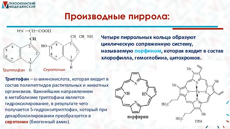 Фрагментом вошедшим. Биологически активные гетероциклические соединения. Биологически активные производные пиррола. Биологически важные производные пиррола. Кордиамин гидролиз в кислой среде.