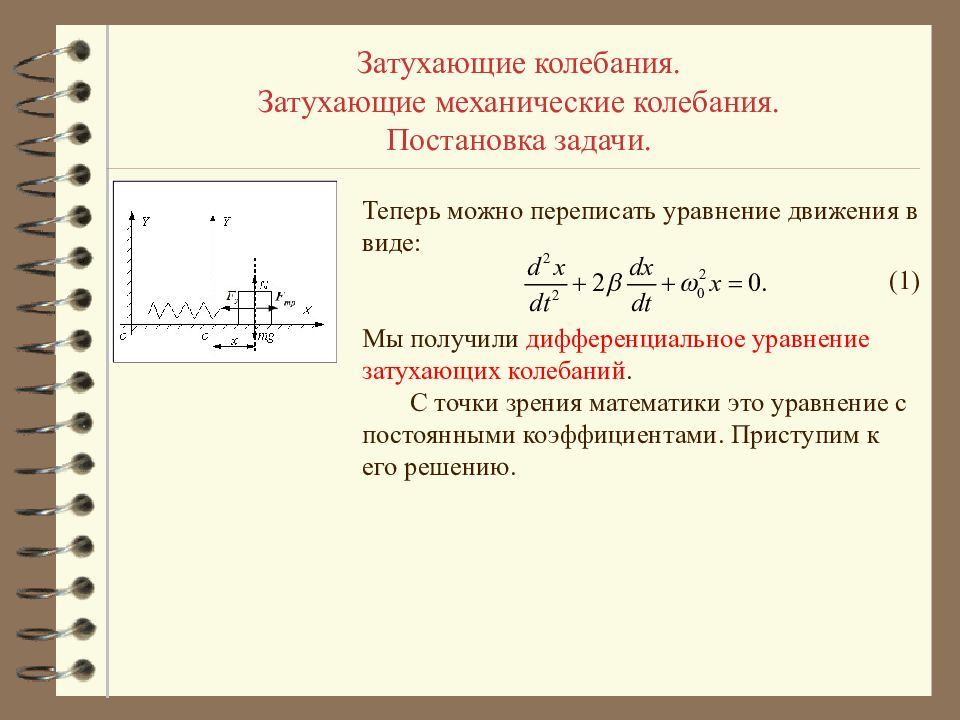 Уравнение колебаний частота. Затухающие колебания (механические и электромагнитные). Уравнение затухающего колебания механика. Уравнение динамики свободных затухающих колебаний. Колебания горизонтального пружинного маятника затухающие.