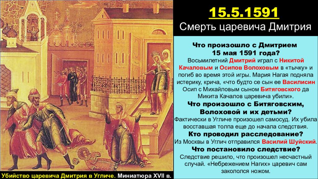 Гибель царевича. 1591 Смерть царевича Дмитрия в Угличе. 1591 Г смерть царевича Дмитрия. Убийство царевича Дмитрия в Угличе миниатюра. Смерть царевича Дмитрия в Угличе кратко.