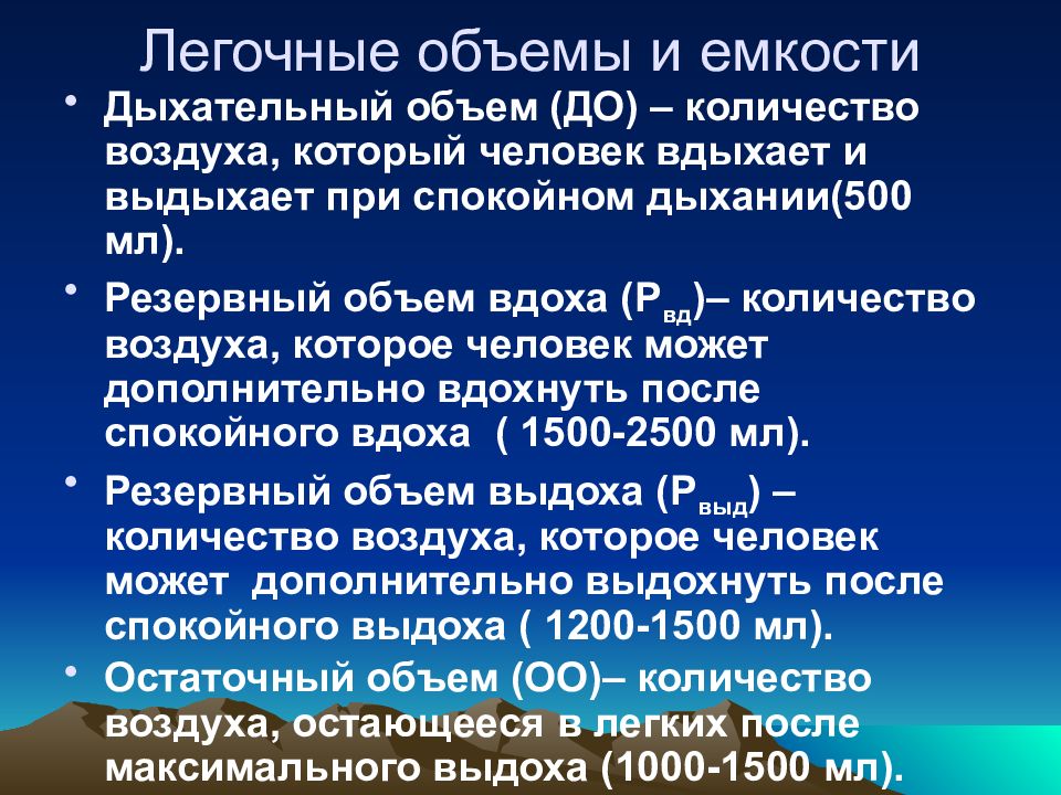 Объем спокойного вдоха. Легочные объемы и емкости. Характеристика легочных объемов. Легочные объемы и емкости воздуха.. Легочной объем и легочная емкость.