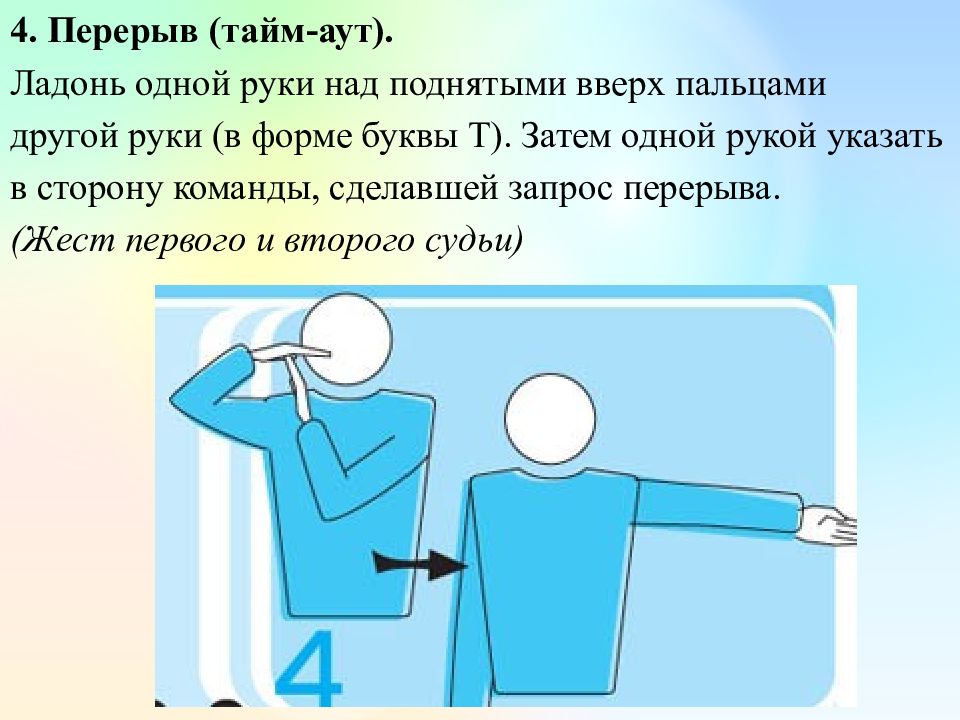 Посмотри на рисунок какой жест судья должен показать в данной ситуации