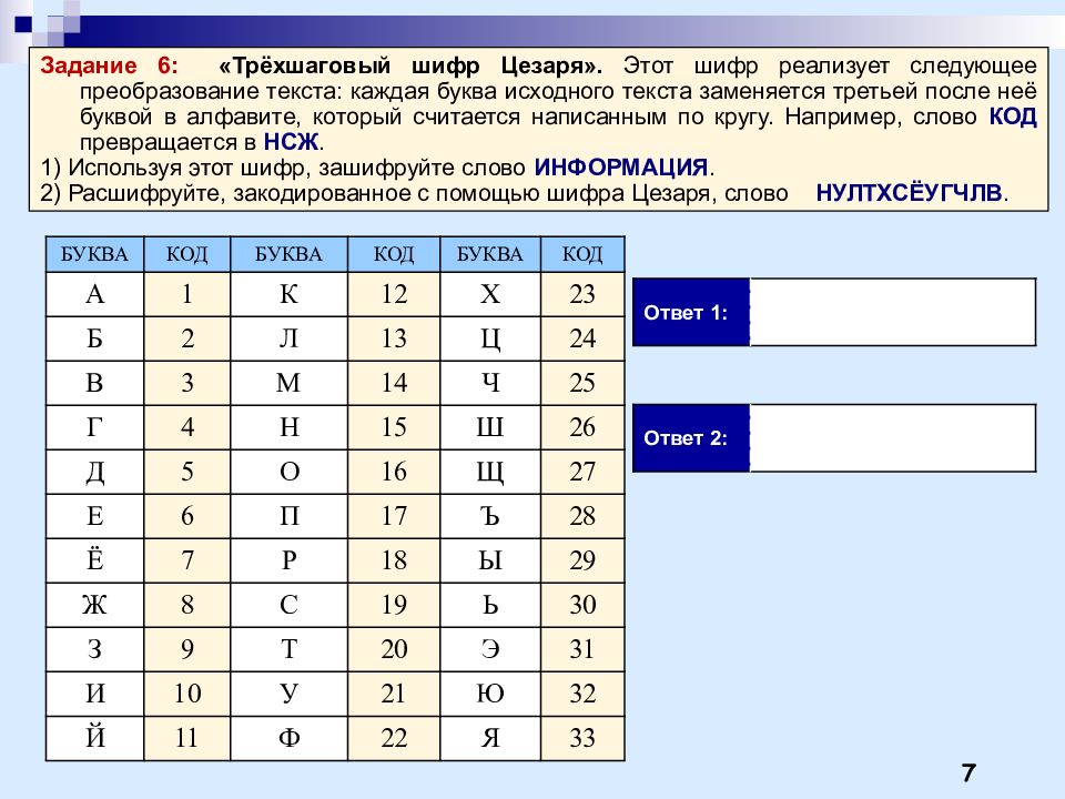 Кодирование и декодирование информации задачи