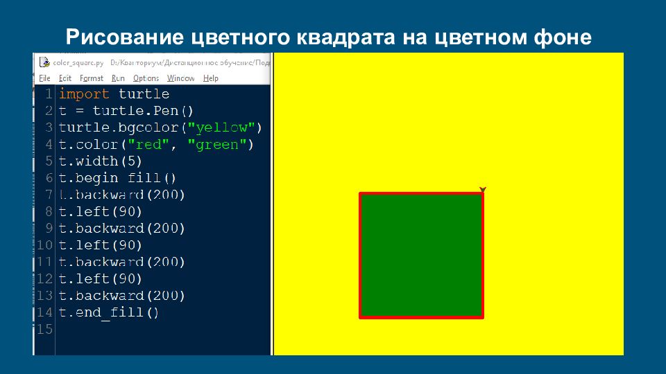 Используя цикл for и библиотеку черепашки. Нарисовать квадрат в питоне. Нарисовать квадрат в питоне Turtle. Как нарисовать квадрат в Python. Модуль Turtle Python.