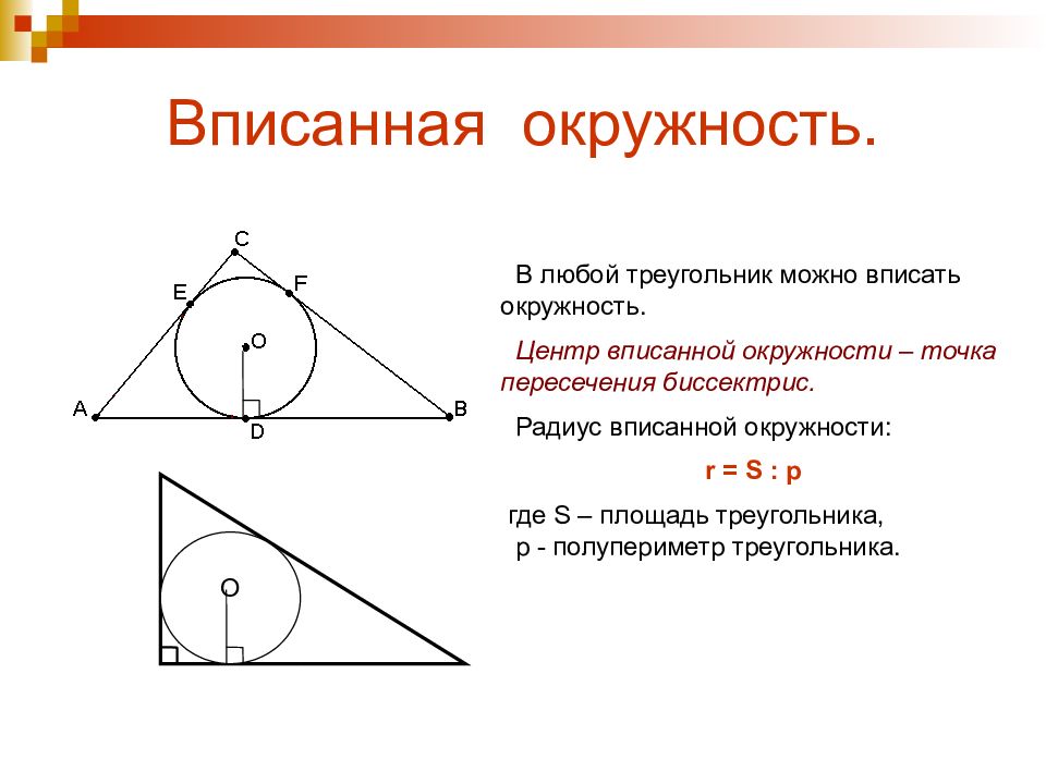 Радиус окружности вписанной в любой треугольника