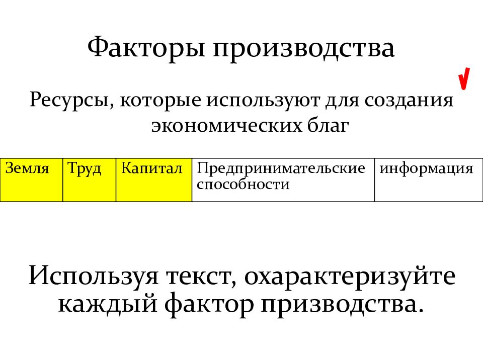 Производство экономических благ факторы производства. Факторы производства. Факторы производства экономических благ. Ресурсы которые используют для создания экономических благ. Труд земля капитал предпринимательские способности информация.