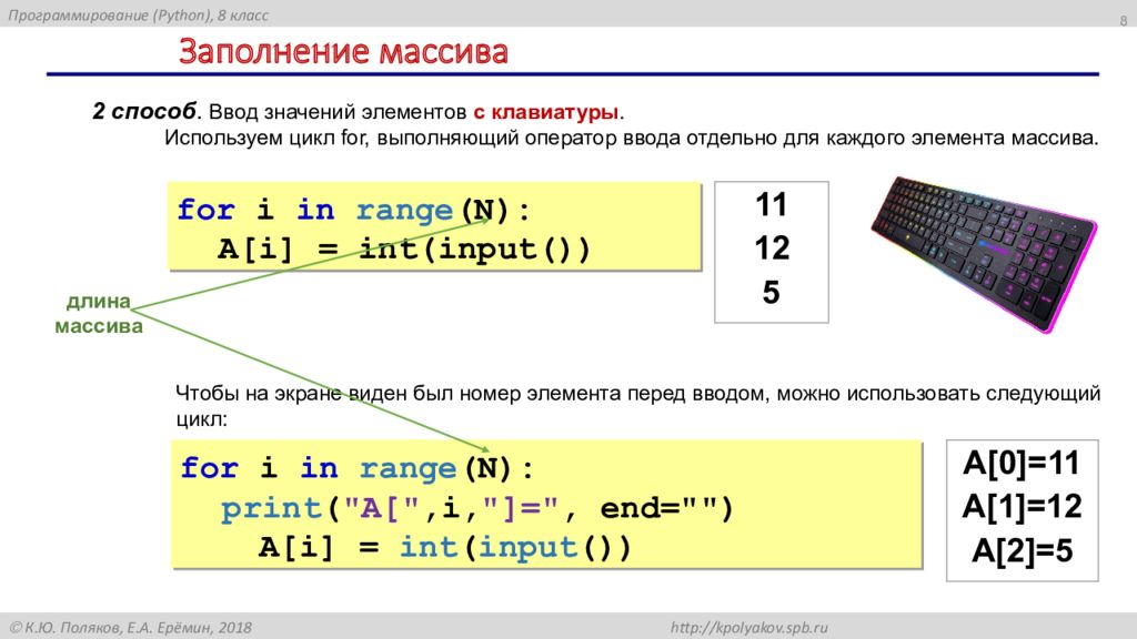 Презентация python массивы