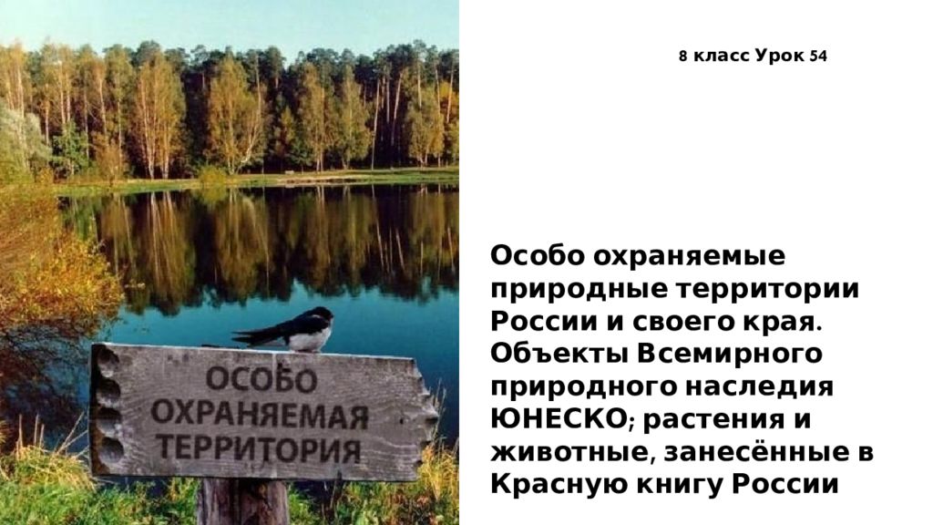 Особо охраняемые природные территории России и своего края. Объекты Всемирного