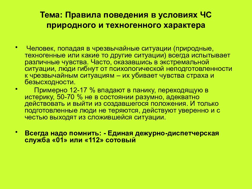 Проект на тему личная безопасность в условиях чс