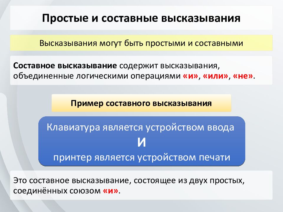 Простые и составные высказывания