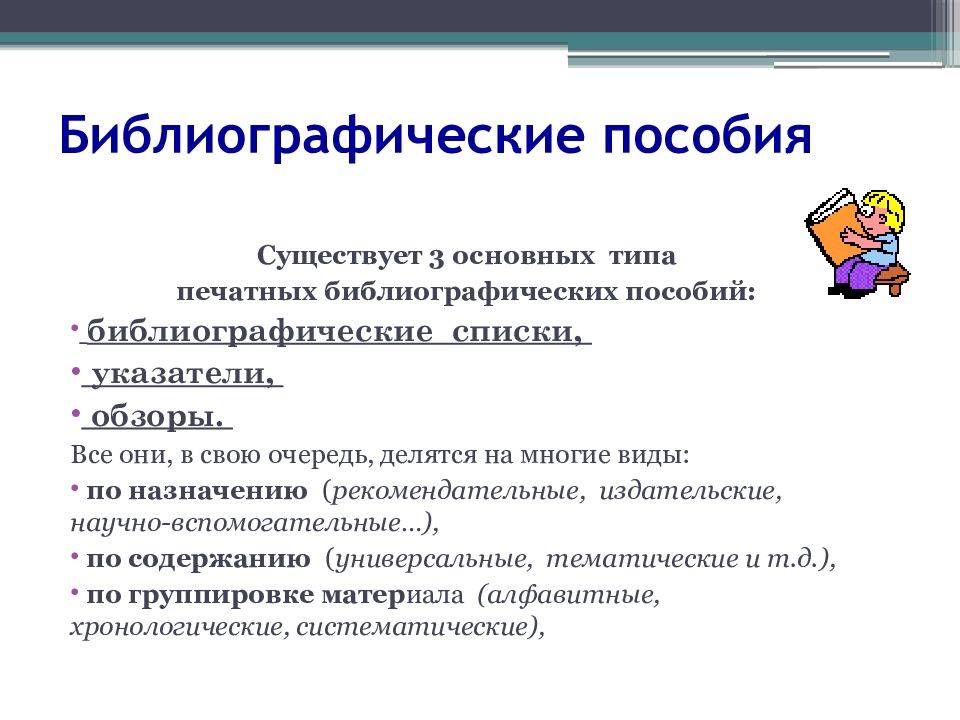 Рекомендательные библиографические пособия. Библиографическое пособие. Основные виды библиографических пособий. Научно-вспомогательные библиографические пособия.