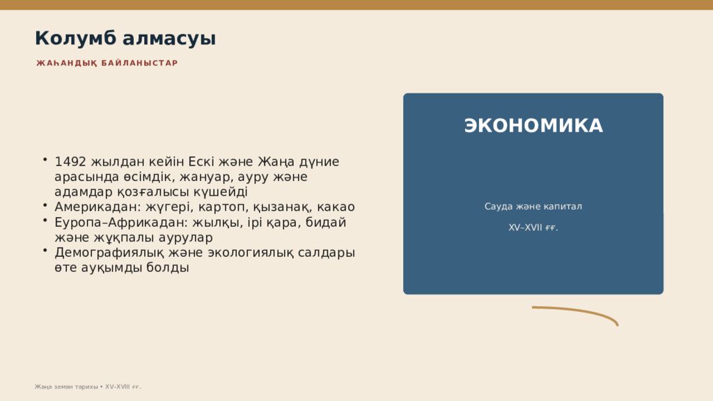 Жаңа заман тарихы XV–XVIII ғасырлардағы дүниежүзі тарихы Дүниежүзі тарихы • оқу