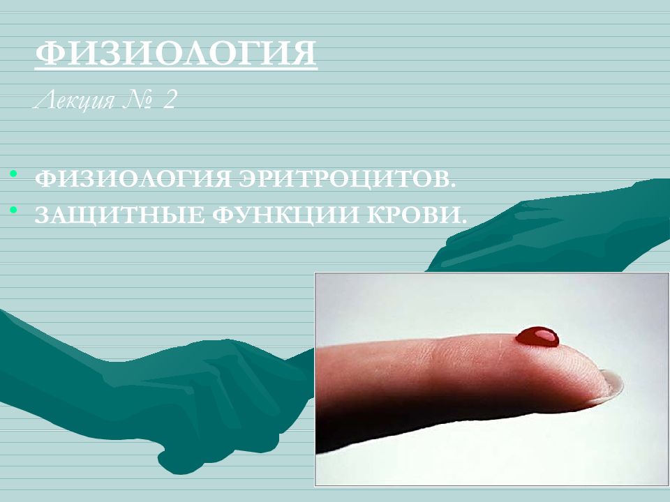 ФИЗИОЛОГИЯ Лекция № 2 ФИЗИОЛОГИЯ ЭРИТРОЦИТОВ. ЗАЩИТНЫЕ ФУНКЦИИ КРОВИ.