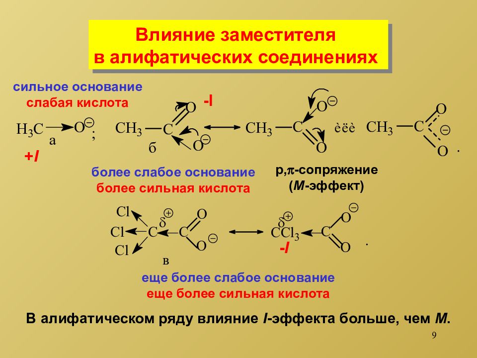 Свойства органических соединений. 1. Кислотно-основные свойства органических соединений. Кислотные свойства органических соединений. Усиление кислотных свойств органических кислот. Основные центры органических соединений.