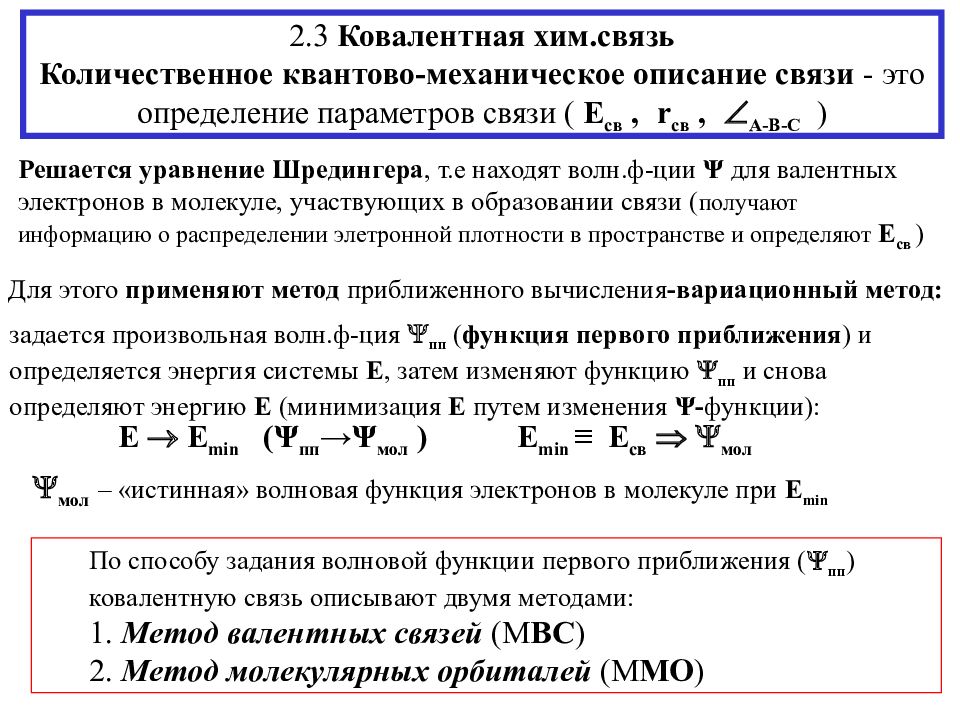 Описание связи. Квантово-механическое описание ковалентной связи.. Квантово механическая теория ковалентной связи. Квантово-механическая теория химической связи. Методы описания ковалентной связи.