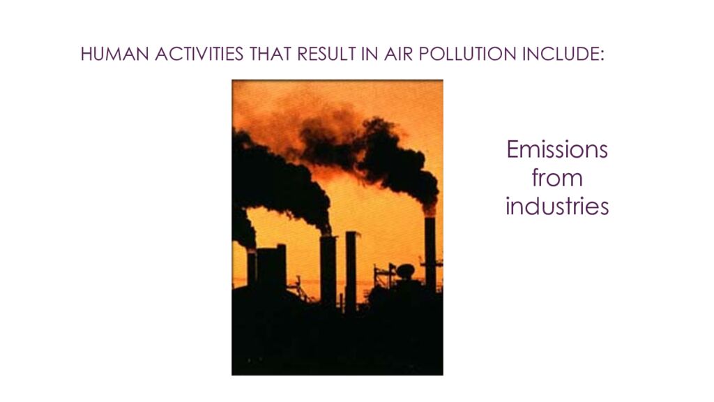 Air pollution occurs when gases, dust particles, or smoke are introduced into