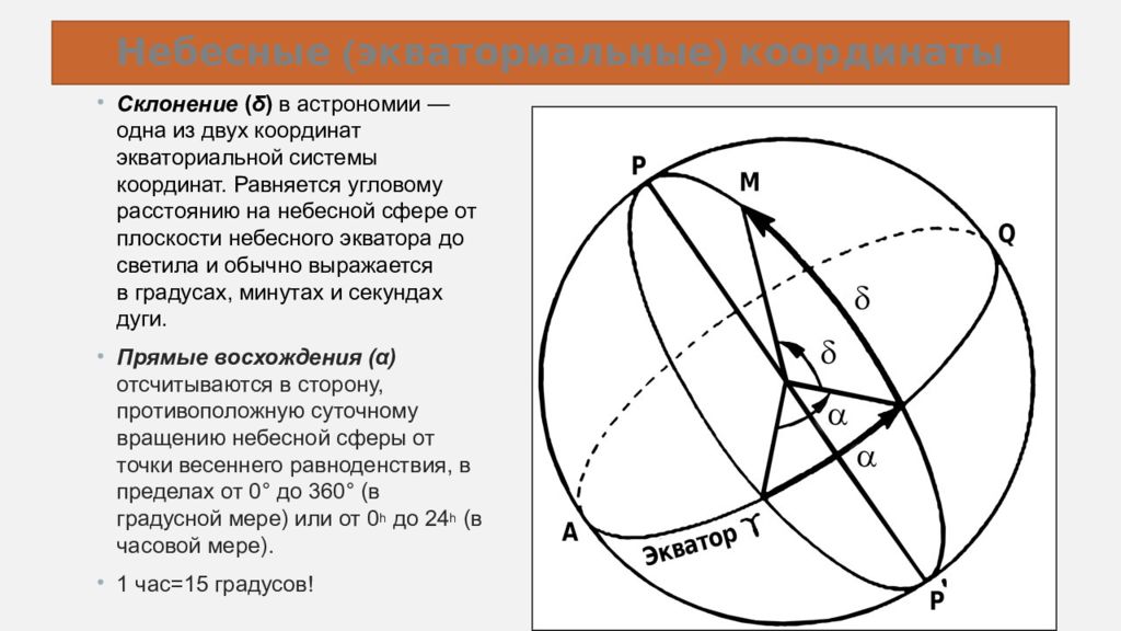 Прямое восхождение звезд. Экваториальная система координат прямое восхождение и склонение. Склонение светила на небесной сфере. Экваториальные координаты в астрономии. Система небесных координат.