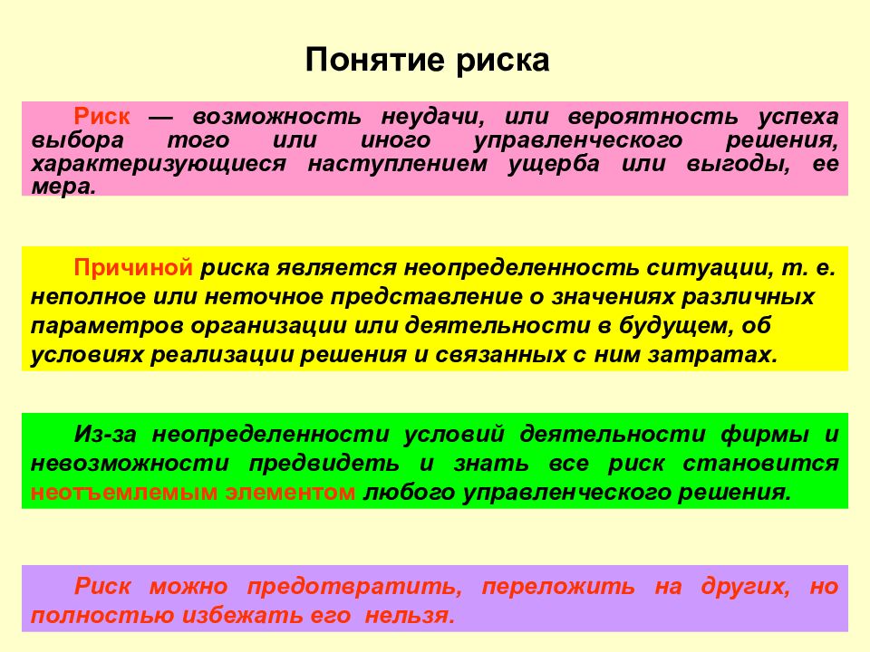 Способность выбора. Понятие риск. Понятие рисков. Понятие «риск» и его виды. Риск является:.