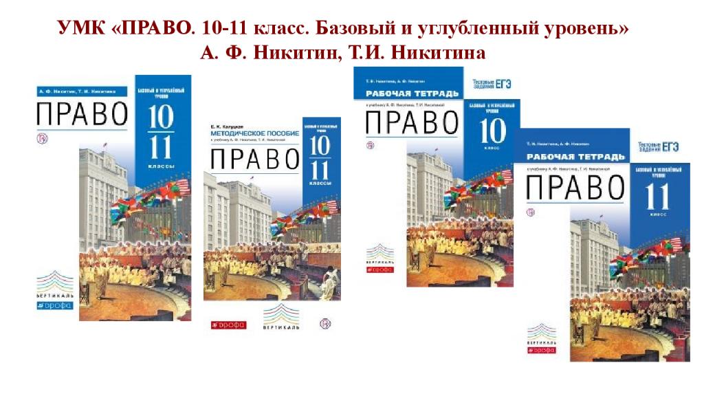 Рабочая программа углубленный уровень. Право 10-11 класс а ф Никитин Просвещение. Никитин Никитина право 10-11 класс. Обществознание 10 класс базовый уровень Никитин Дрофа. Никитин а ф право 10-11 класс учебник.