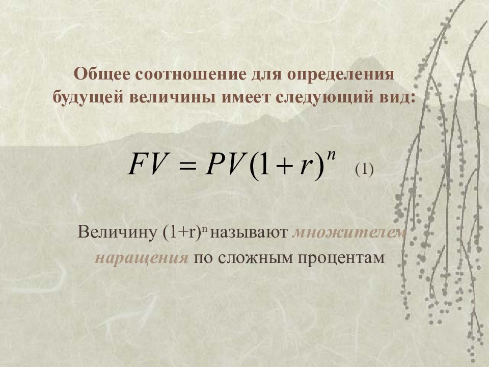 Соотношение общей. Коэффициент для презентации. Множителем наращения по сложным процентам называется величина. Множитель наращения имеет следующий вид:. Совокупный процент.