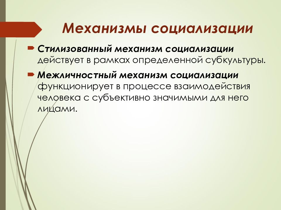 Механизмы социализации. Стилизованный механизм социализации. Межличностный механизм социализации. В рамках субкультуры действует механизм социализации. Межличностный механизм социализации осуществляется через ….