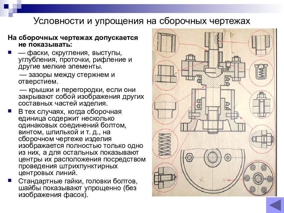 Какие упрощения используют при выполнении сборочных чертежей