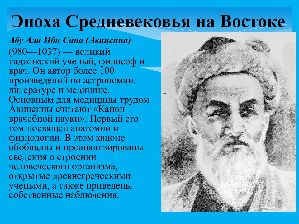 Таджикские ученые. Ученый ибн-сина — Авиценна (980— 1037).