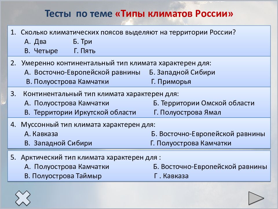 Типы климата в россии презентация