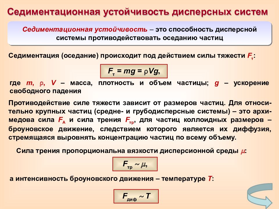 Самопроизвольное выравнивание концентрации. Седиментация коллоидных систем. Агрегативная и кинетическая устойчивость дисперсных систем. Седиментационная устойчивость дисперсных систем. Агрегативная и седиментационная устойчивость.