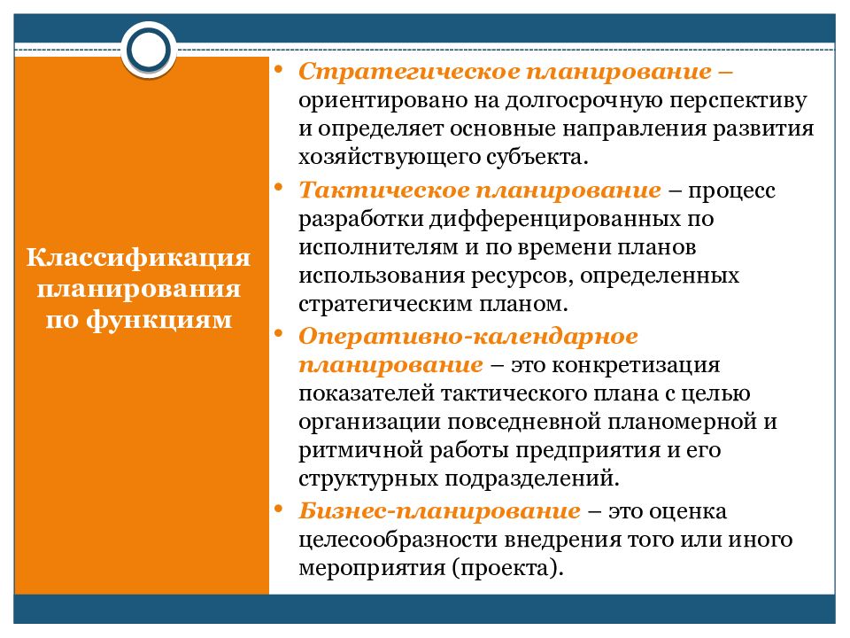 Наиболее распространенным принципом классификации планов является аспект