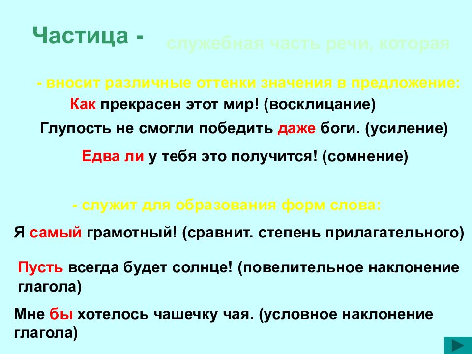 Презентация частица как часть речи 7 класс ладыженская