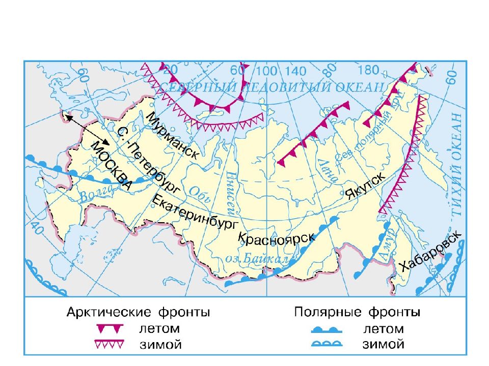 Карта циклонов и антициклонов над россией