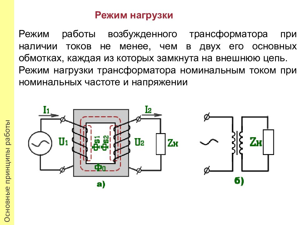 Схема включения однофазного трансформатора в рабочем режиме