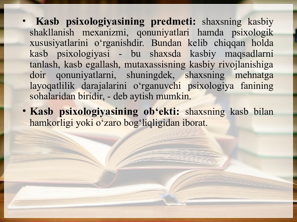I-mavzu. Kasb psixologiyasining predmeti, maqsadi va asosiy kontseptual