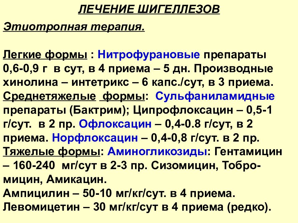 Формы лечат. Шигеллез этиотропная терапия. Дизентерия антибиотики при дизентерии. Этиотропная терапия легкой формы шигеллеза. Антибиотики при дизентерии у детей.