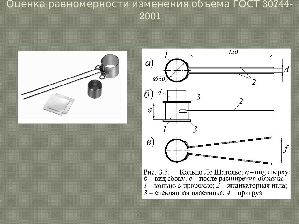 Равномерность изменения объема цемента определяется на образцах