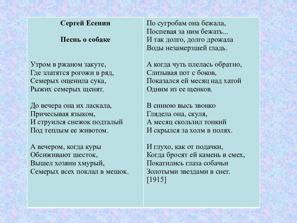 Презентация песнь о собаке есенин 6 класс