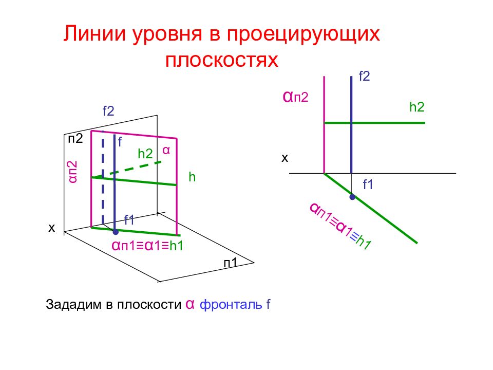 Максимальная проекция. Линия уровня. Линии уровня плоскости. Фронтальная линия уровня. Горизонтальная линия уровня.