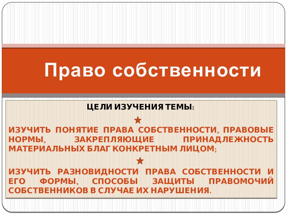 Понятие содержание виды права собственности презентация