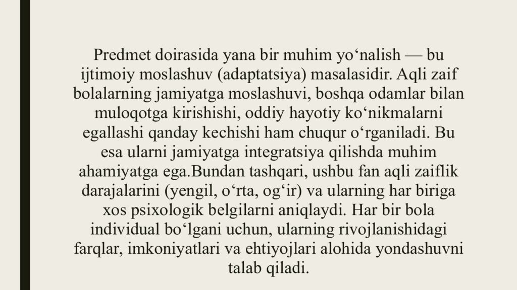 Aqli zaif bolalar psixologiyasi fanining predmeti, maqsadi, vazifalari va