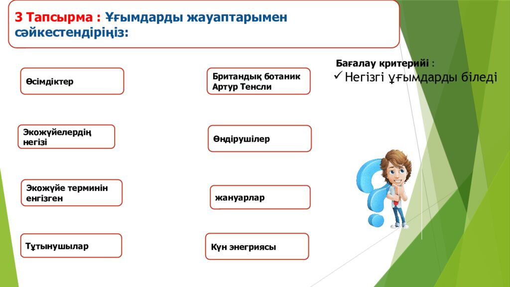 Сабақтың тақырыбы: Экожүйелер Мақсаты: 5.6.1.1 – экожүйенің құрамдас бөліктерін