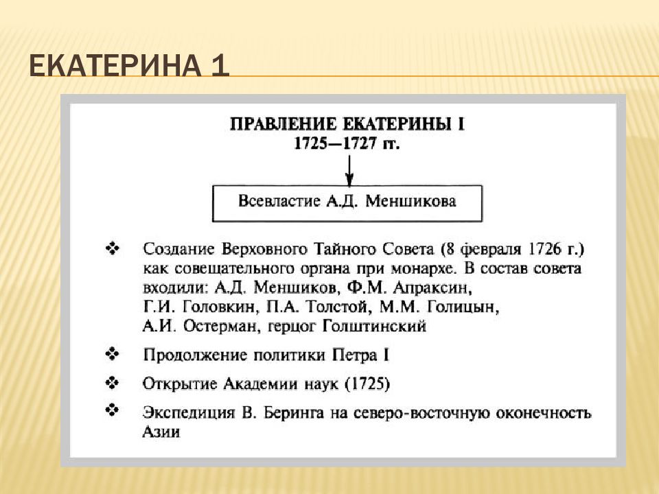 Екатерина 1 внутренняя и внешняя политика презентация