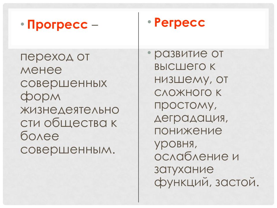 Развитие от высшего к низшему. Переход от более совершенного к менее совершенному. Переход от низших менее совершенных форм к более высоким пример.