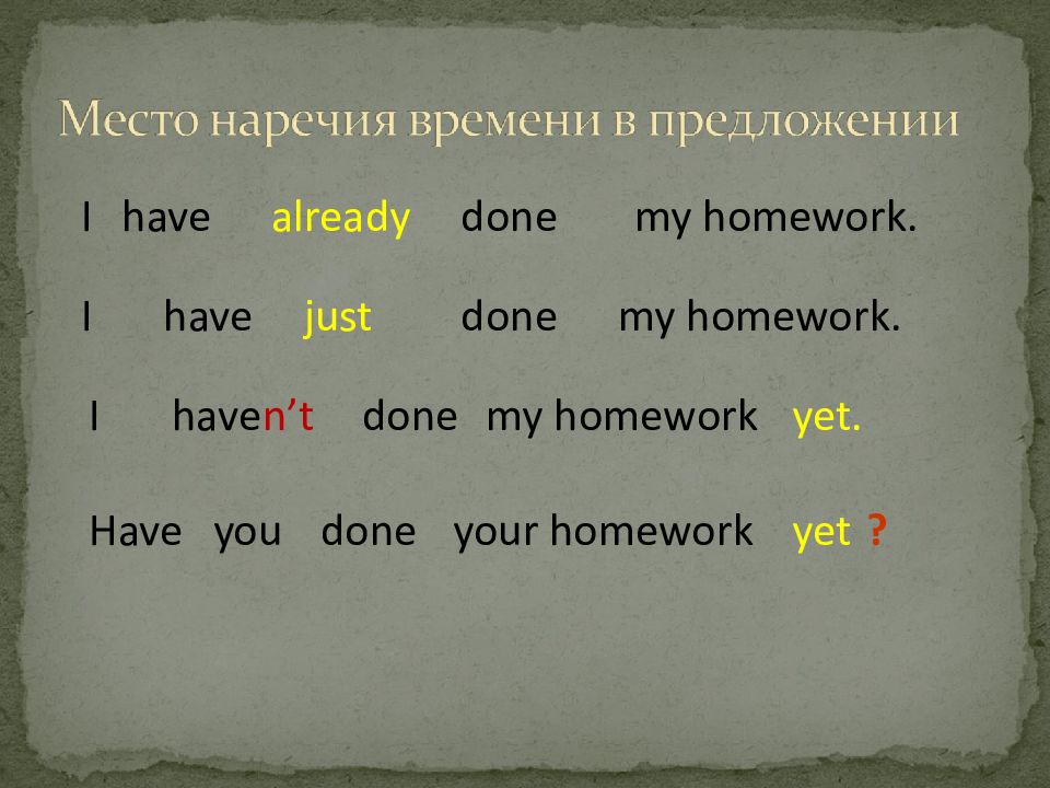 Already done. Предложения с наречиями места. Предложение с наречием времени. Место наречия в английском предложении. Место наречия в английском предложении таблица.