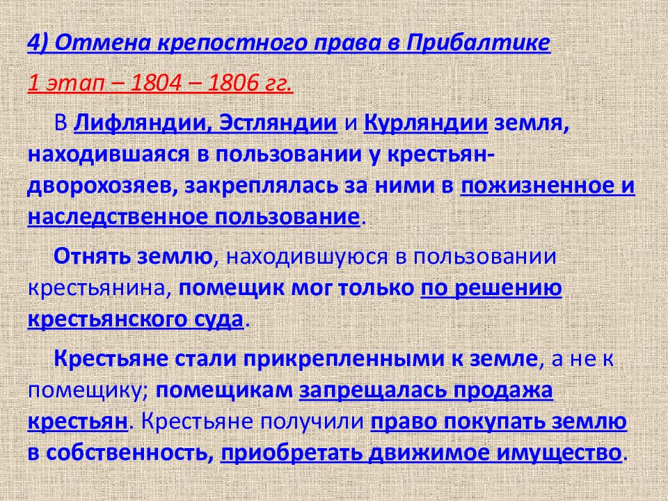 Право отменили. Отмена крепостного права в Прибалтике. Этапы отмены крепостного права. Отмена крепостного права 1816-1819. 1804 Отмена крепостного права в Прибалтике.