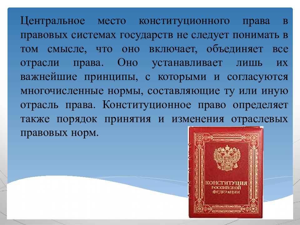 Международное конституционное право. Роль конституционного права. Место конституционного права. Место конституционного права в системе. Место и роль конституционного права в правовой системе России.