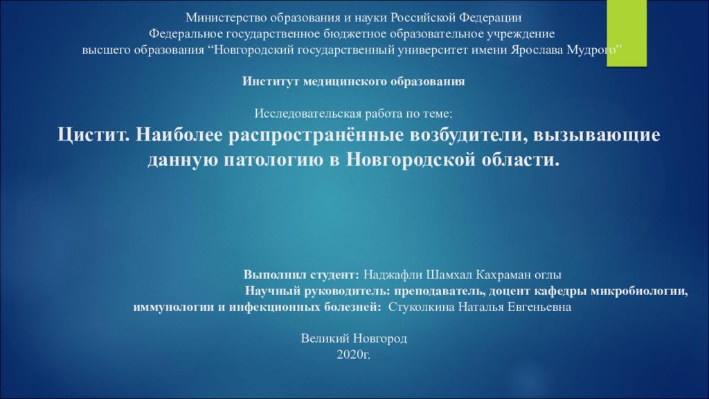 Министерство образования и науки Российской Федерации Федеральное государственное бюджетное образовательное учреждение высшего образования “ Новгородский