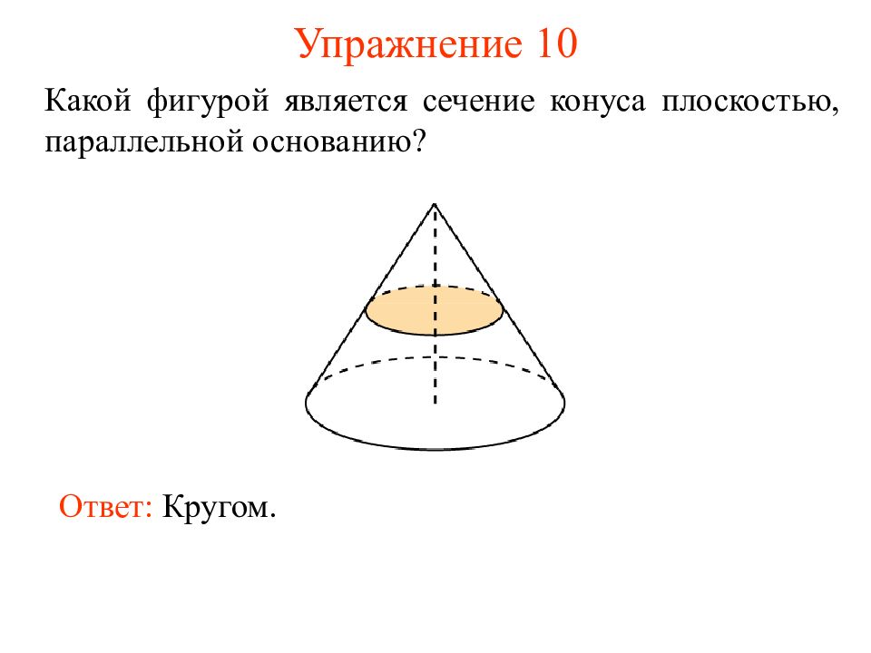 Какие фигуры получаются в сечении. Сечение конуса плоскостью параллельной основанию. Сечение конуса параллельно основанию. Сечение конуса параллельное основанию. Фигура сечения конуса.