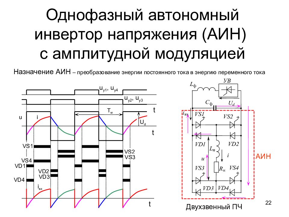 Схема однофазного инвертора напряжения